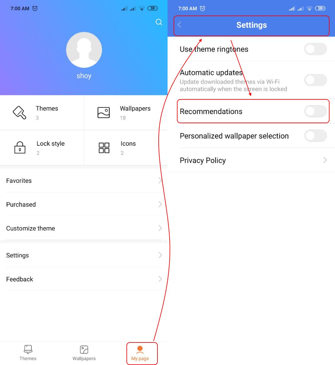 Disabling ads in Themes app in Xiaomi
