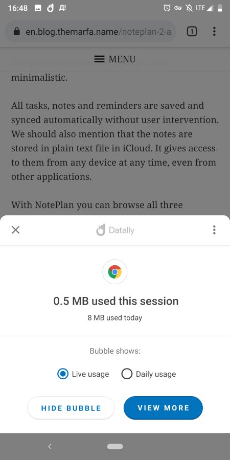 Mobile data usage in Datally by Google
