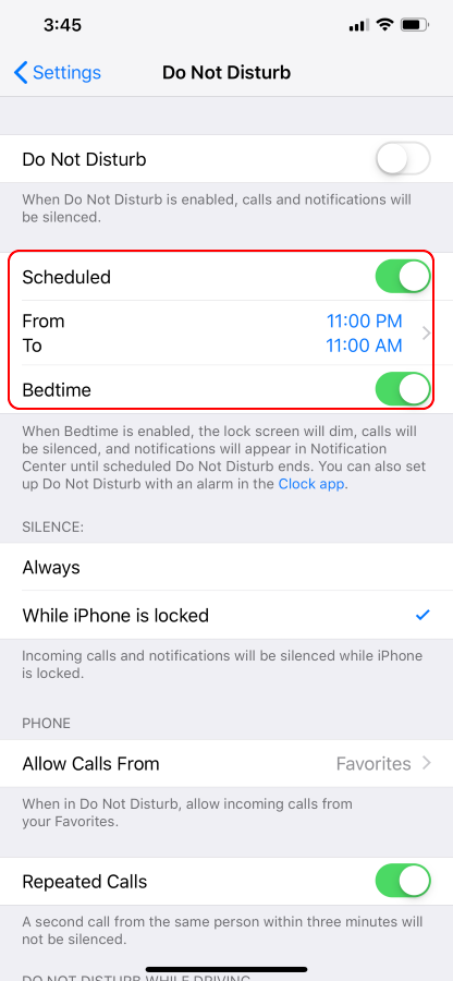 Set Do Not Disturb iPhone