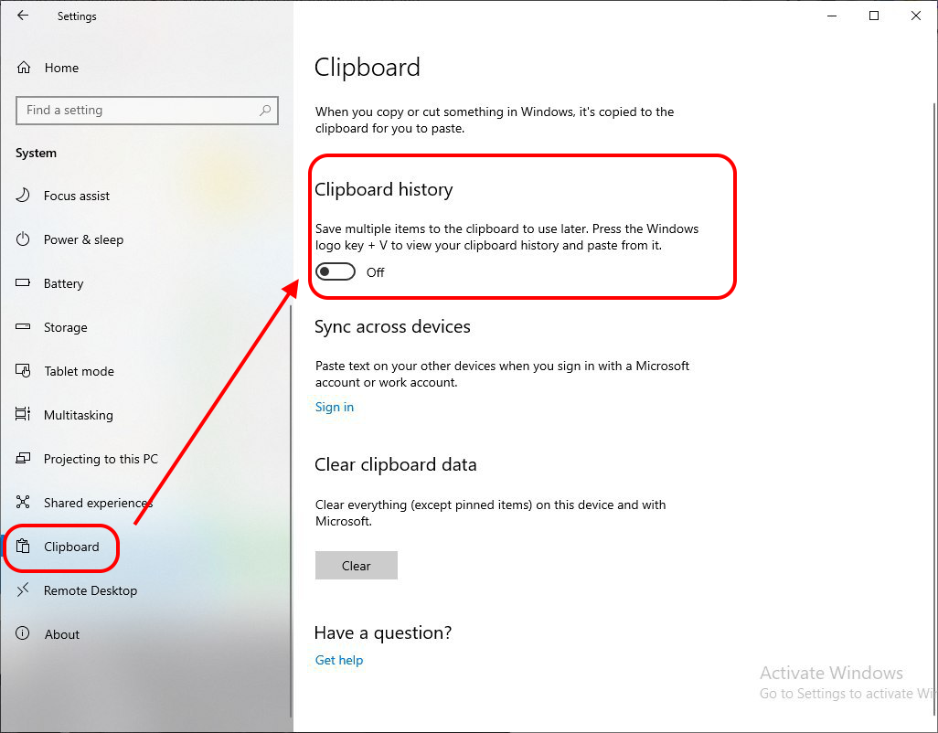 Enable system clipboard journal in Windows 10