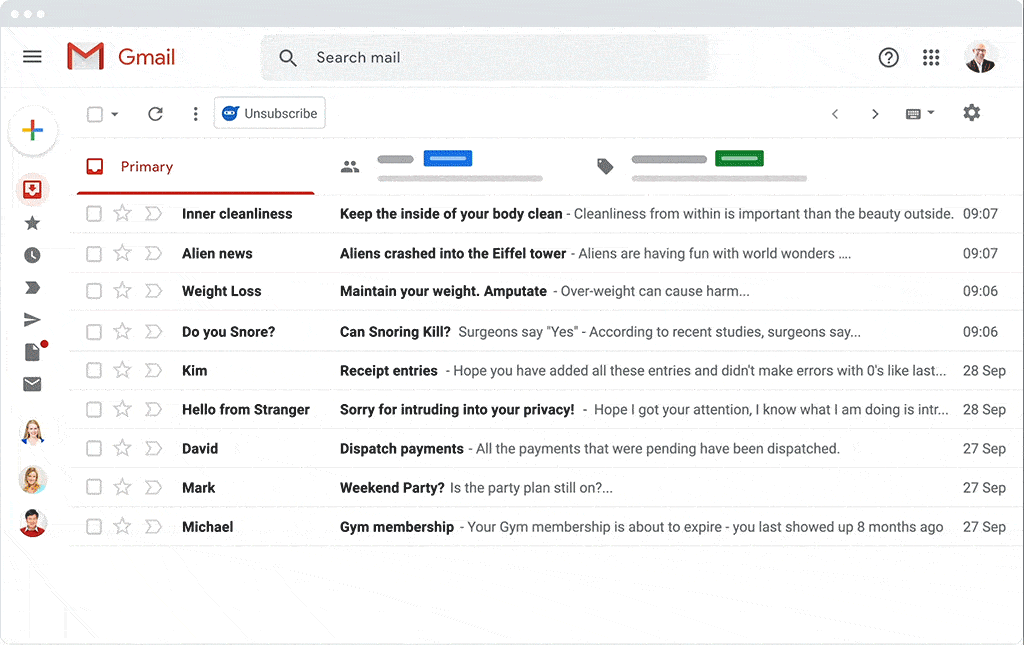 how to unsubscribe from emails gmail at once